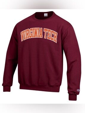 Virginia Tech Hokie Champion Crewneck Sweatshirt Maroon and Orange, size medium